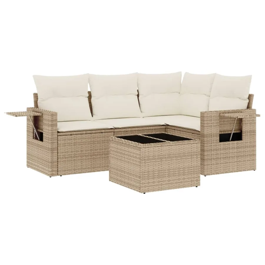Salon de jardin avec coussins 5 pcs beige résine tressée - 2
