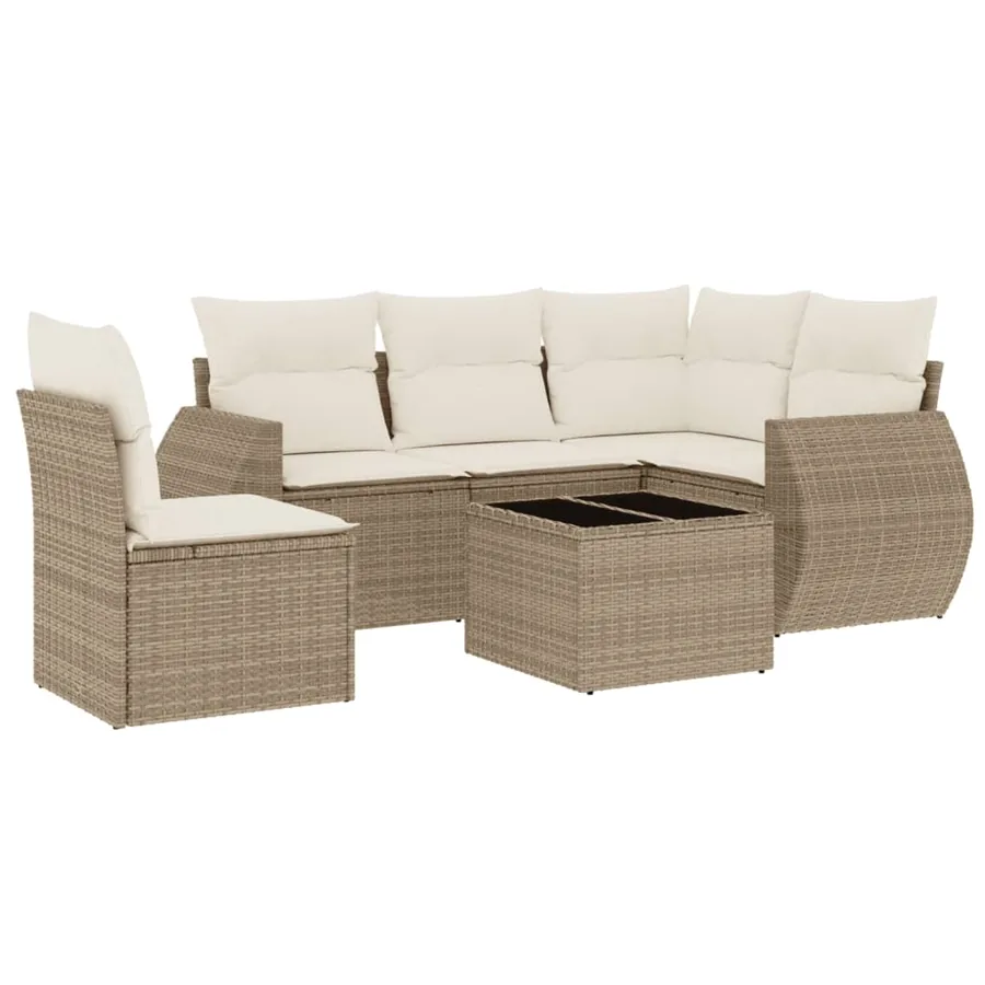 Salon de jardin avec coussins 6 pcs beige résine tressée - 2