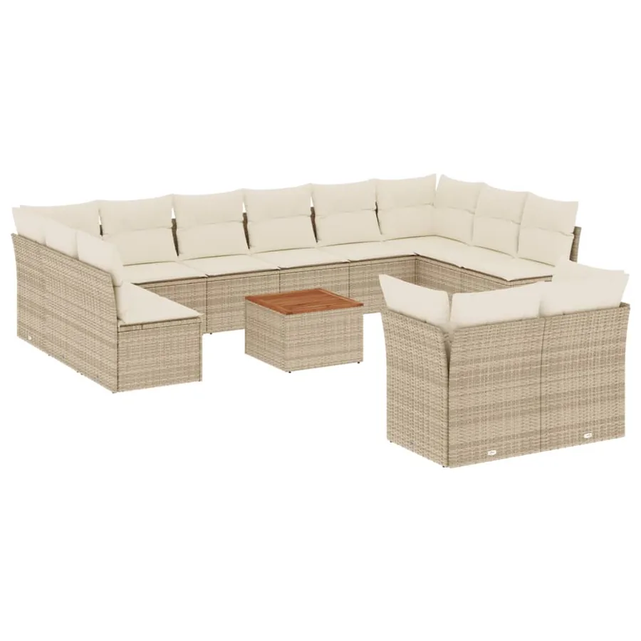 Salon de jardin avec coussins 13 pcs beige résine tressée - 2
