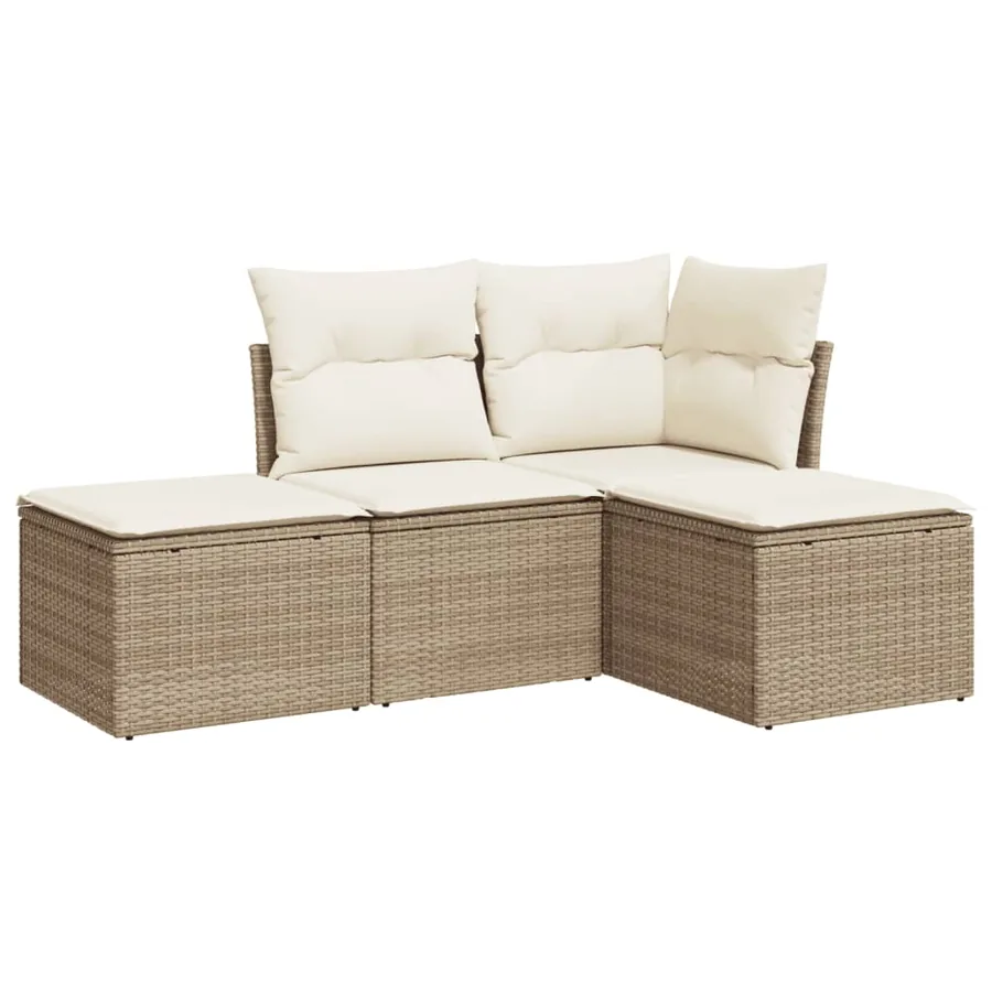 Salon de jardin avec coussins 4 pcs beige résine tressée - 2