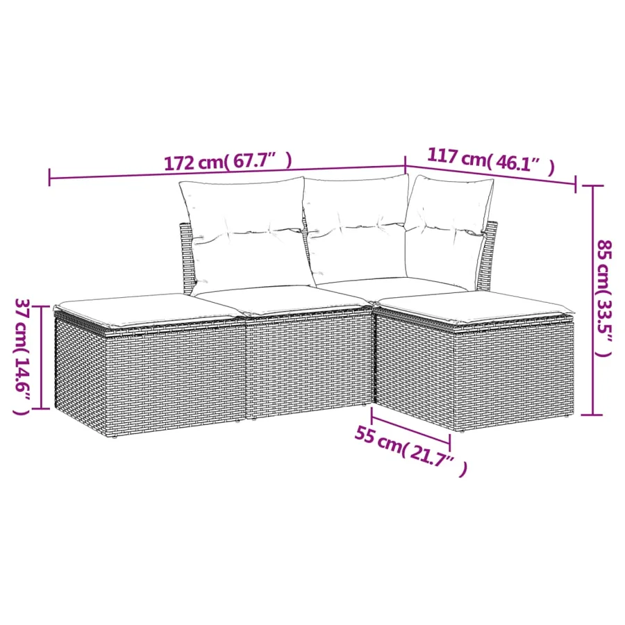 Salon de jardin avec coussins 4 pcs beige résine tressée - 3
