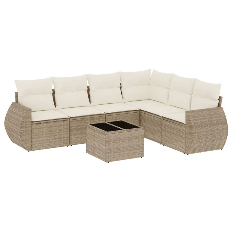 Salon de jardin avec coussins 7 pcs beige résine tressée - 2