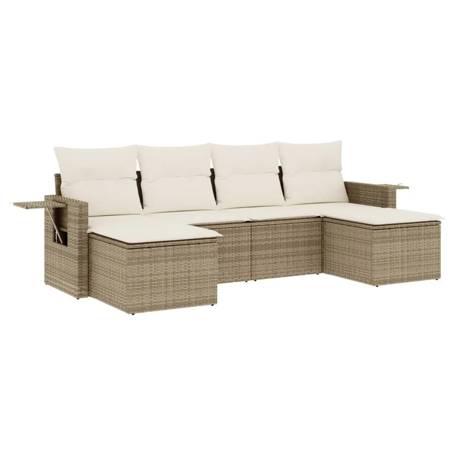 Salon de jardin avec coussins 6 pcs beige résine tressée - 2