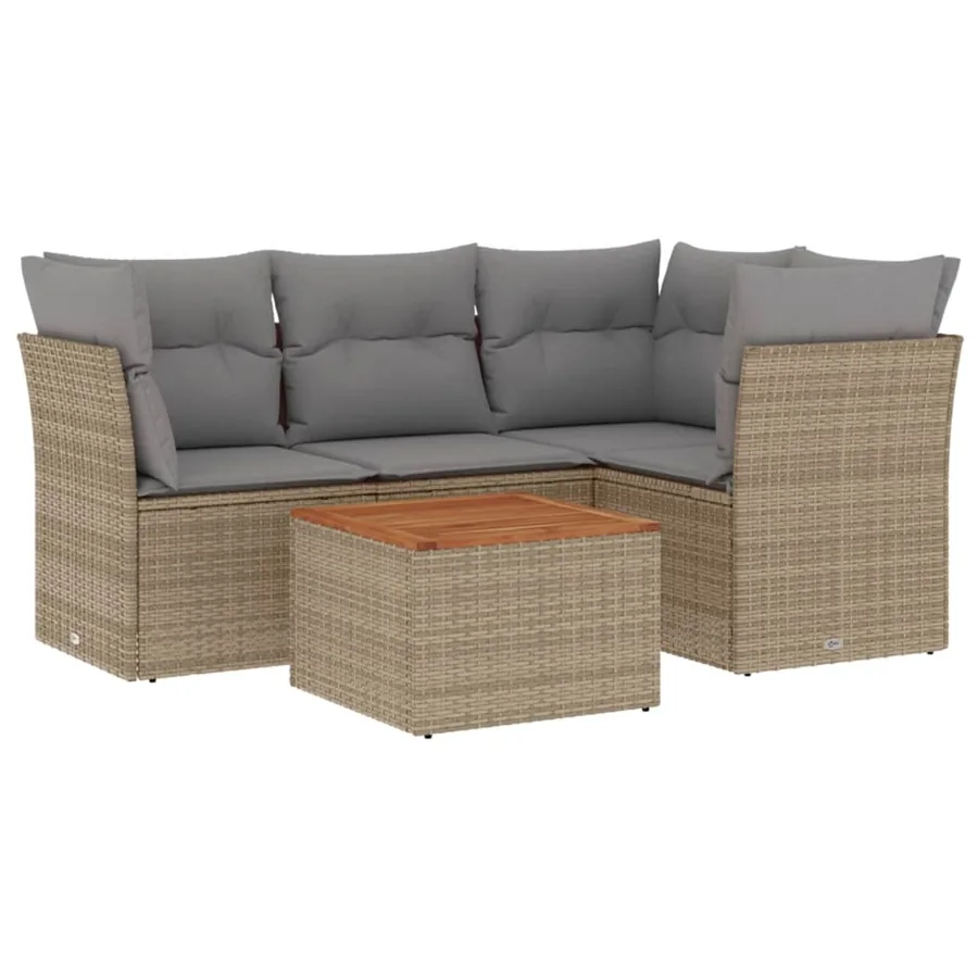 Salon de jardin avec coussins 5pcs mélange beige résine tressée - 2