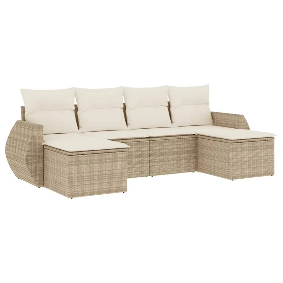 Salon de jardin avec coussins 6 pcs beige résine tressée - 2