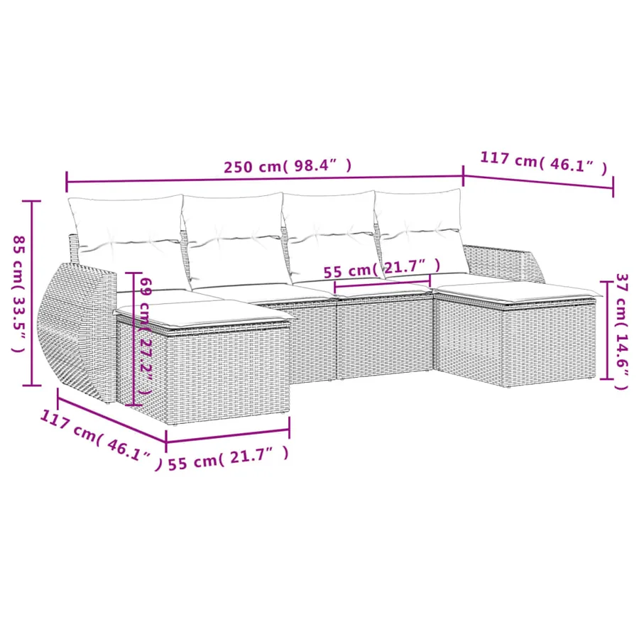 Salon de jardin avec coussins 6 pcs beige résine tressée - 3