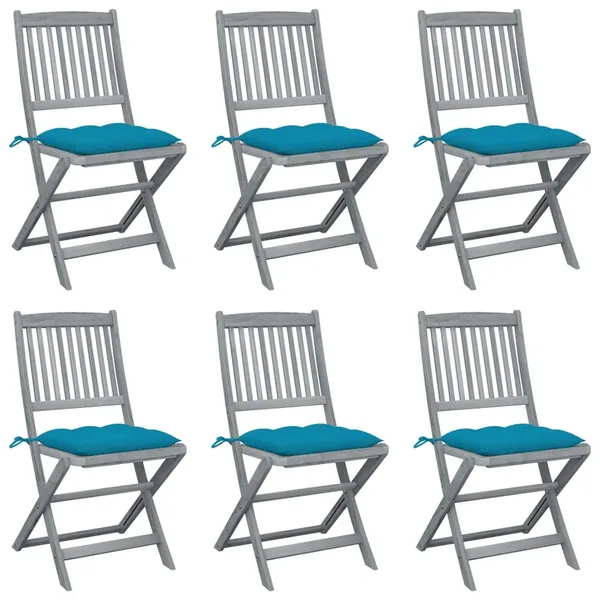 Chaises pliables d'extérieur lot de 6 et coussins Bois d'acacia