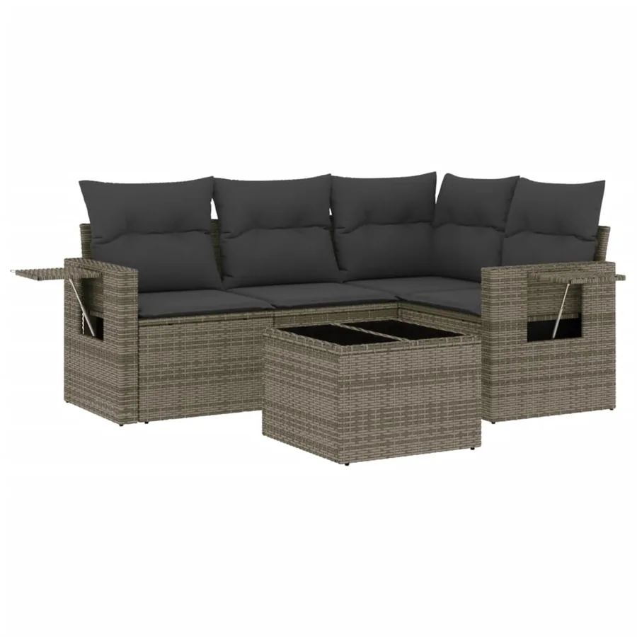 Salon de jardin 5 pcs avec coussins gris résine tressée - 2