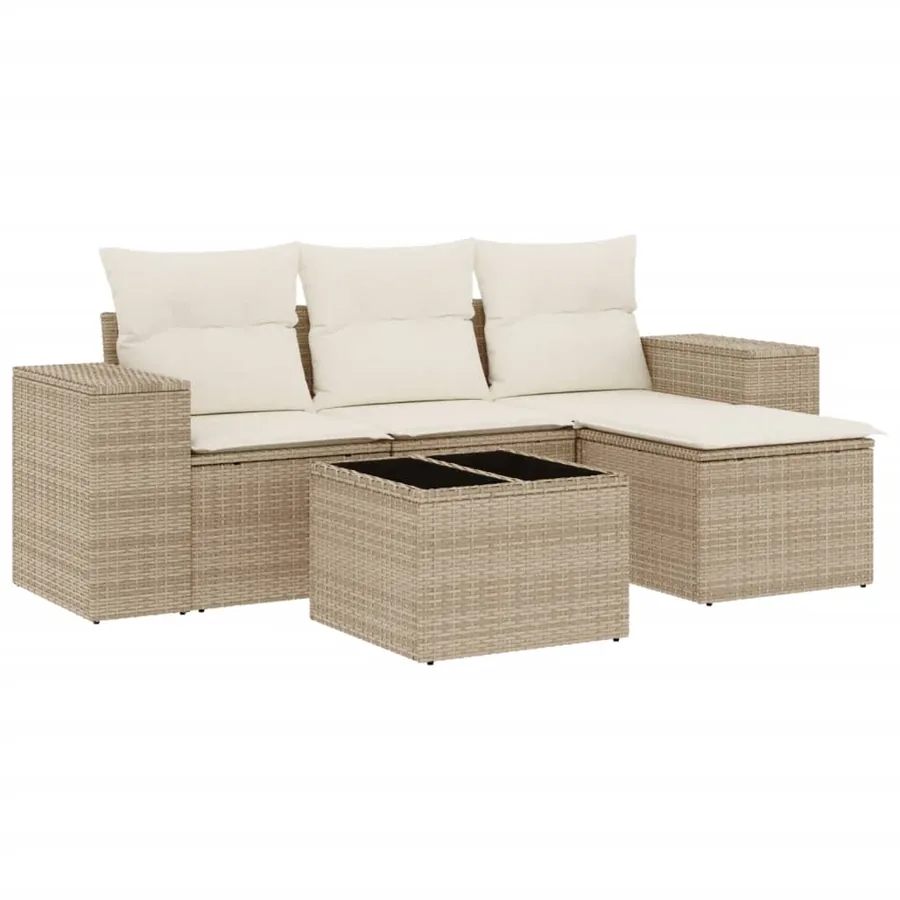 Salon de jardin avec coussins 5 pcs beige résine tressée - 2