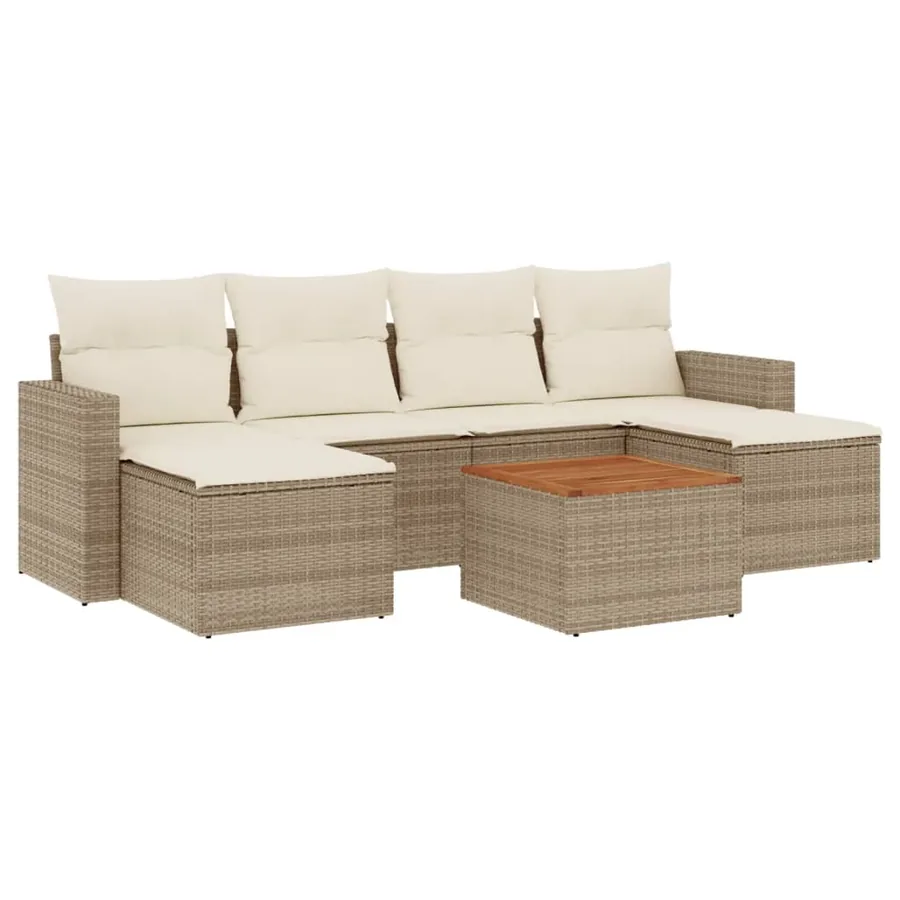 Salon de jardin avec coussins 7 pcs beige résine tressée - 2