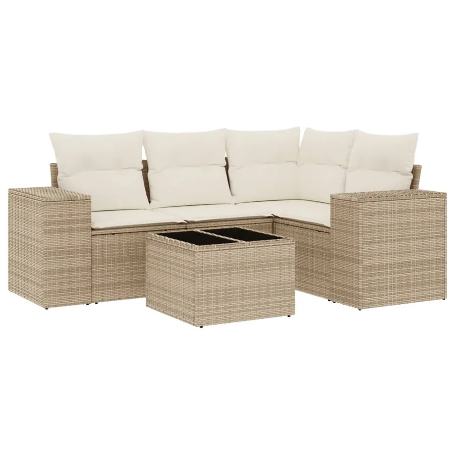 Salon de jardin avec coussins 5 pcs beige résine tressée - 2