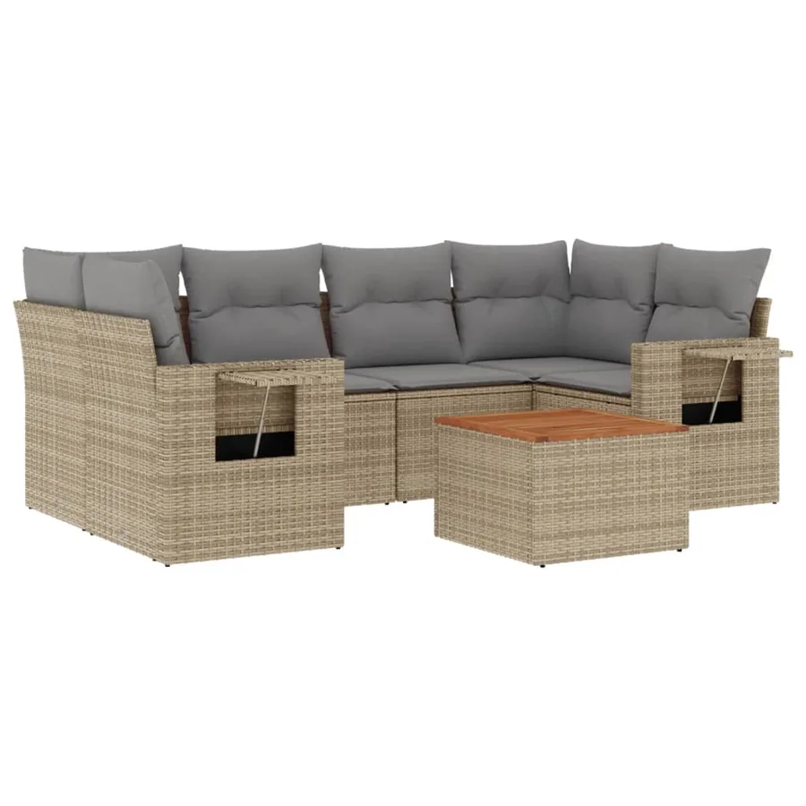 Salon de jardin avec coussins 7pcs mélange beige résine tressée - 2