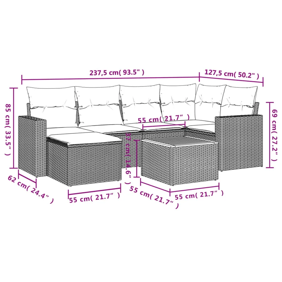 Salon de jardin avec coussins 7 pcs beige résine tressée - 14