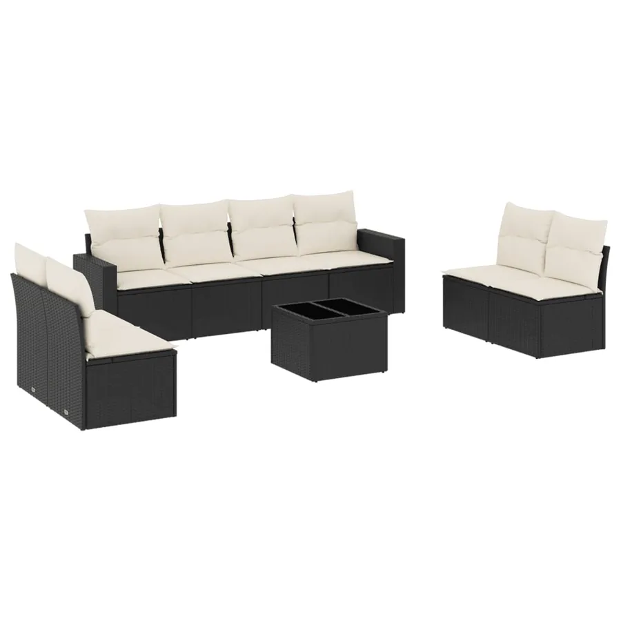 Salon de jardin 9 pcs avec coussins noir résine tressée - 2