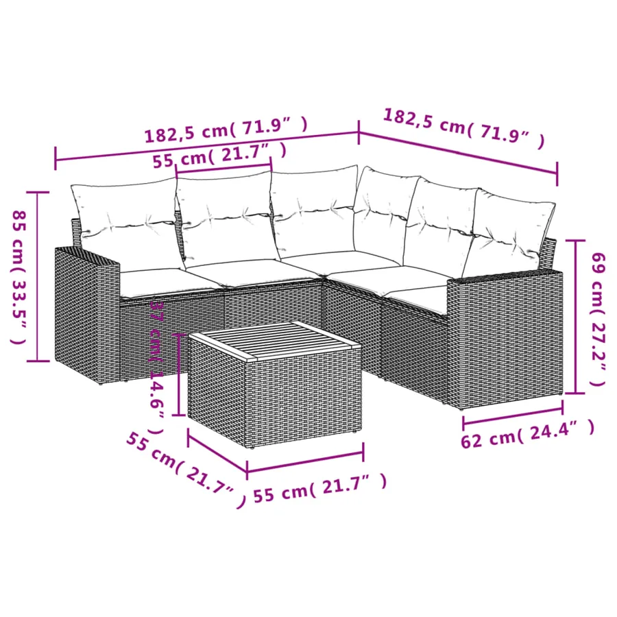 Salon de jardin avec coussins 6 pcs beige résine tressée - 12