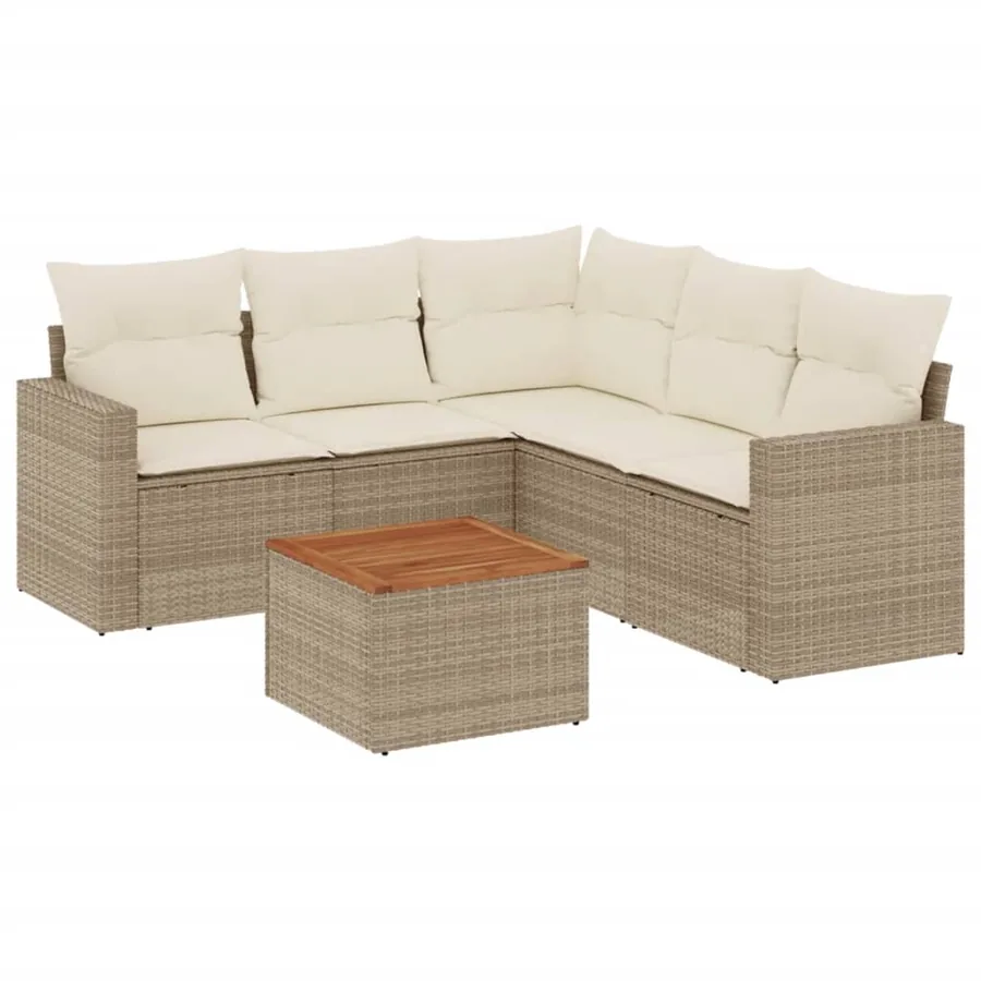 Salon de jardin avec coussins 6 pcs beige résine tressée - 2