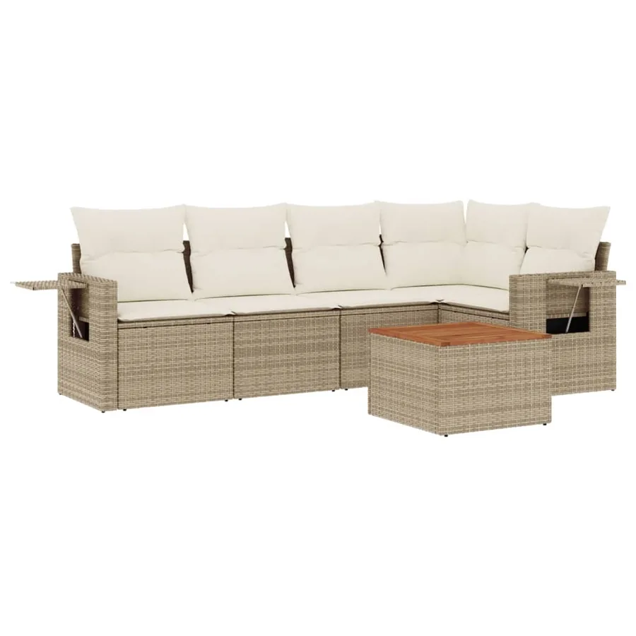 Salon de jardin avec coussins 6 pcs beige résine tressée - 2
