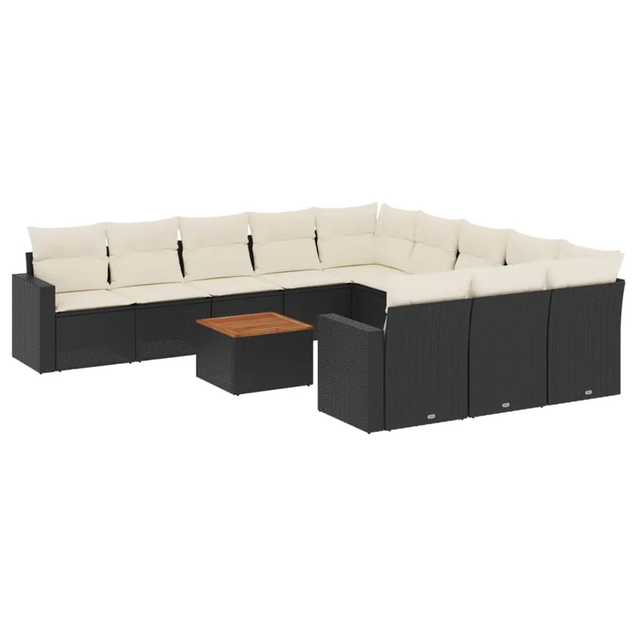 Salon de jardin 12 pcs avec coussins noir résine tressée - 2