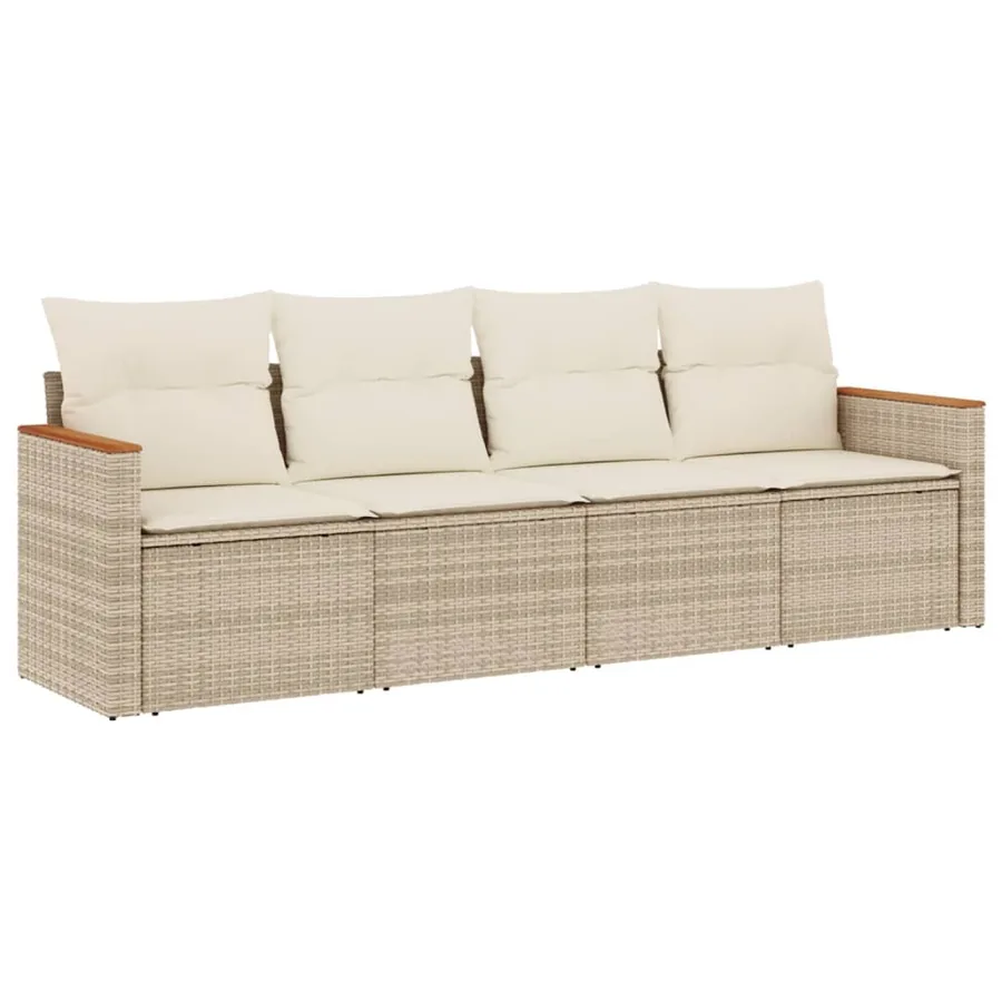 Salon de jardin avec coussins 4 pcs beige résine tressée - 2
