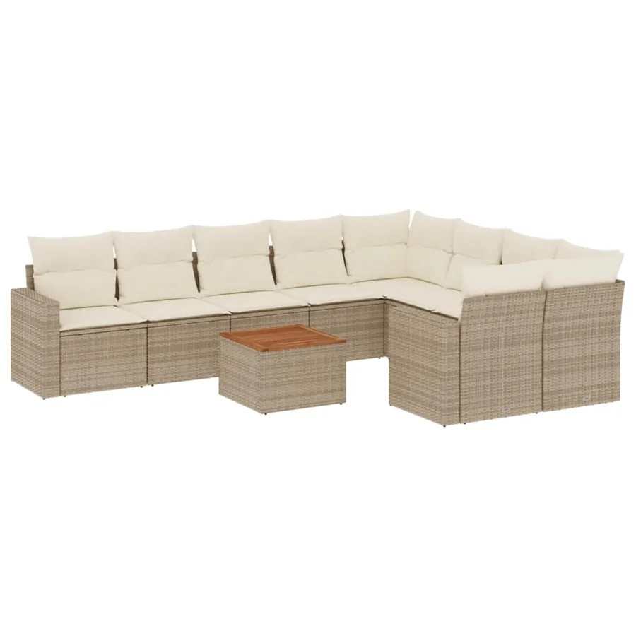 Salon de jardin avec coussins 10 pcs beige résine tressée - 2