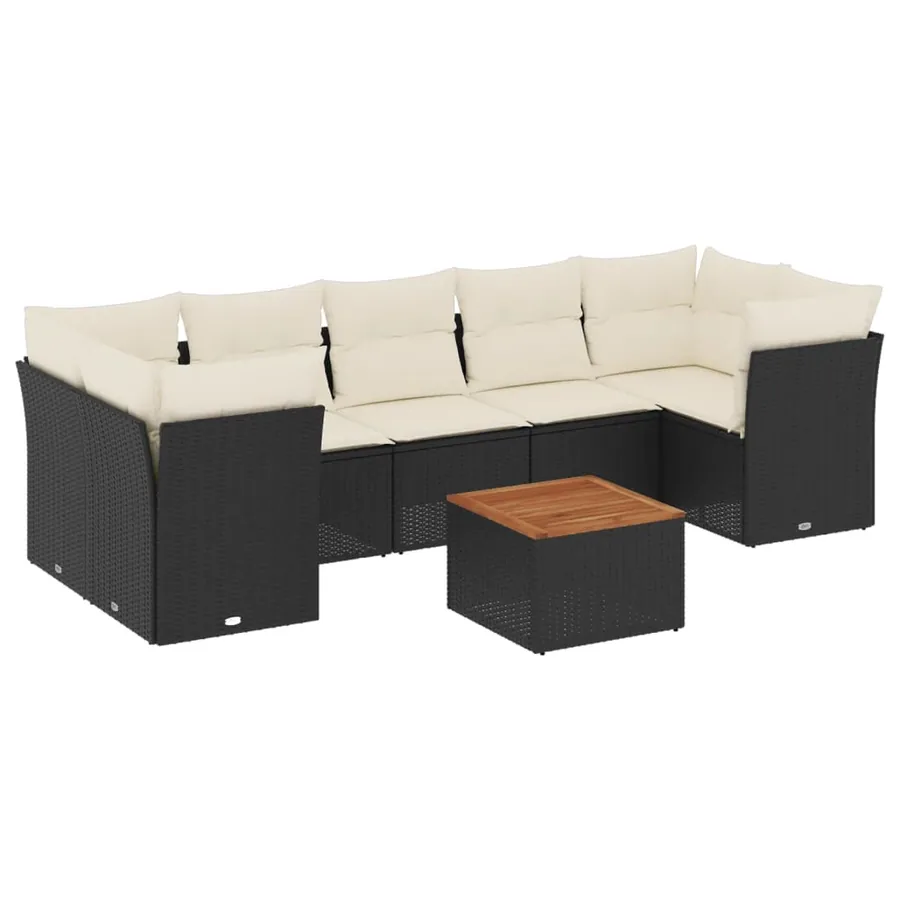 Salon de jardin 8 pcs avec coussins noir résine tressée - 2