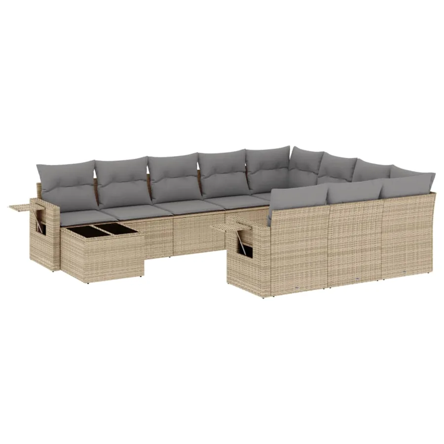 Salon de jardin 11 pcs avec coussins beige résine tressée - 2