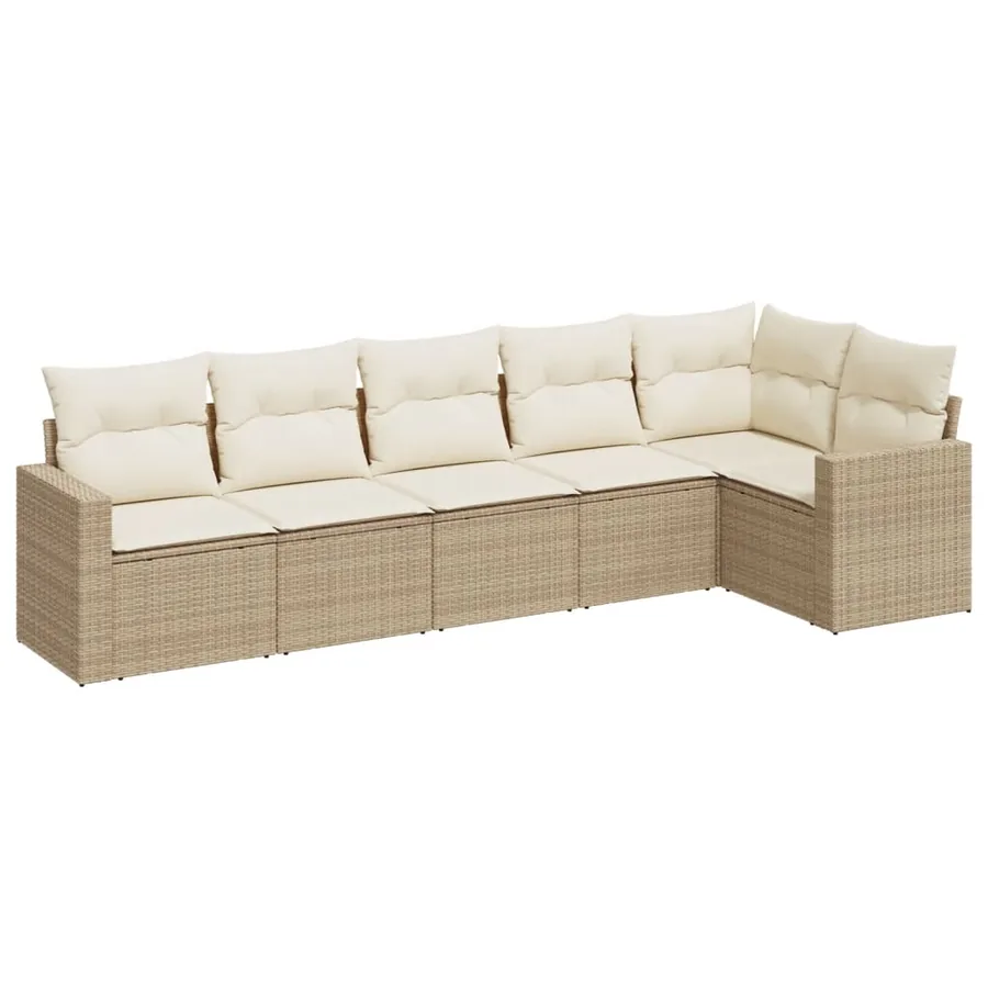 Salon de jardin avec coussins 6 pcs beige résine tressée - 2