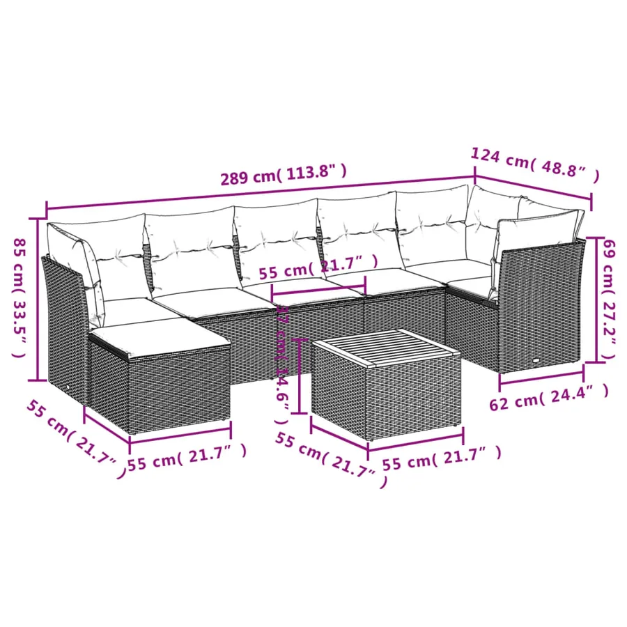 Salon de jardin avec coussins 8 pcs beige résine tressée - 11
