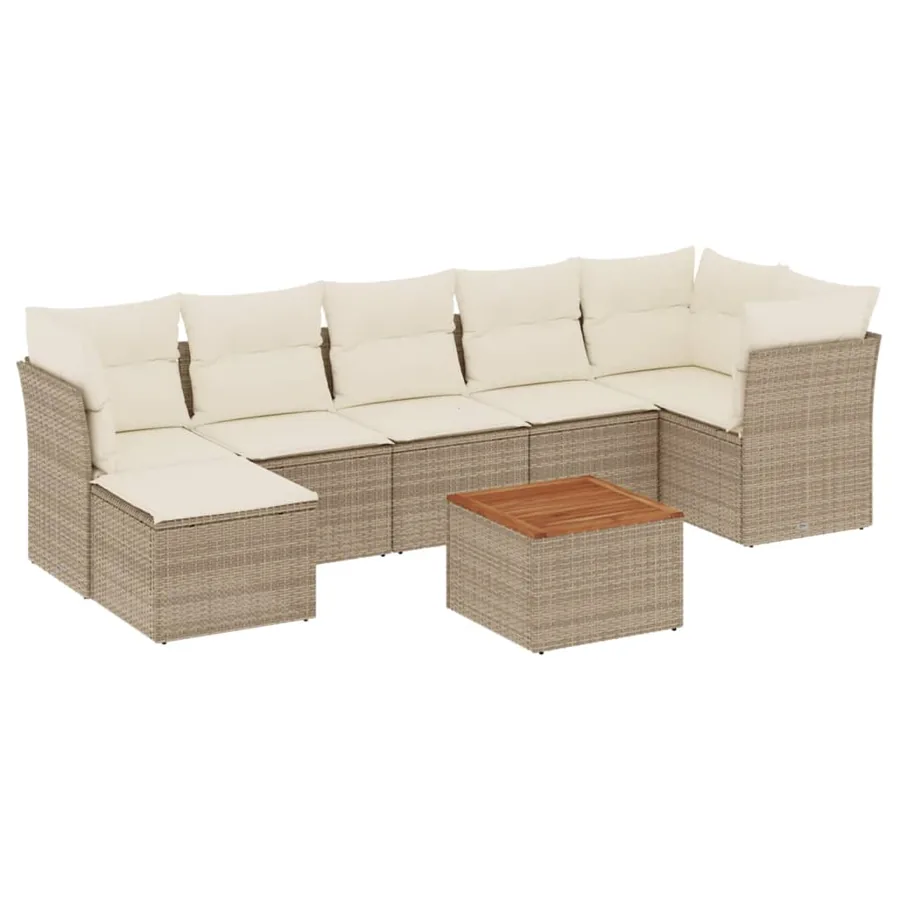 Salon de jardin avec coussins 8 pcs beige résine tressée - 2