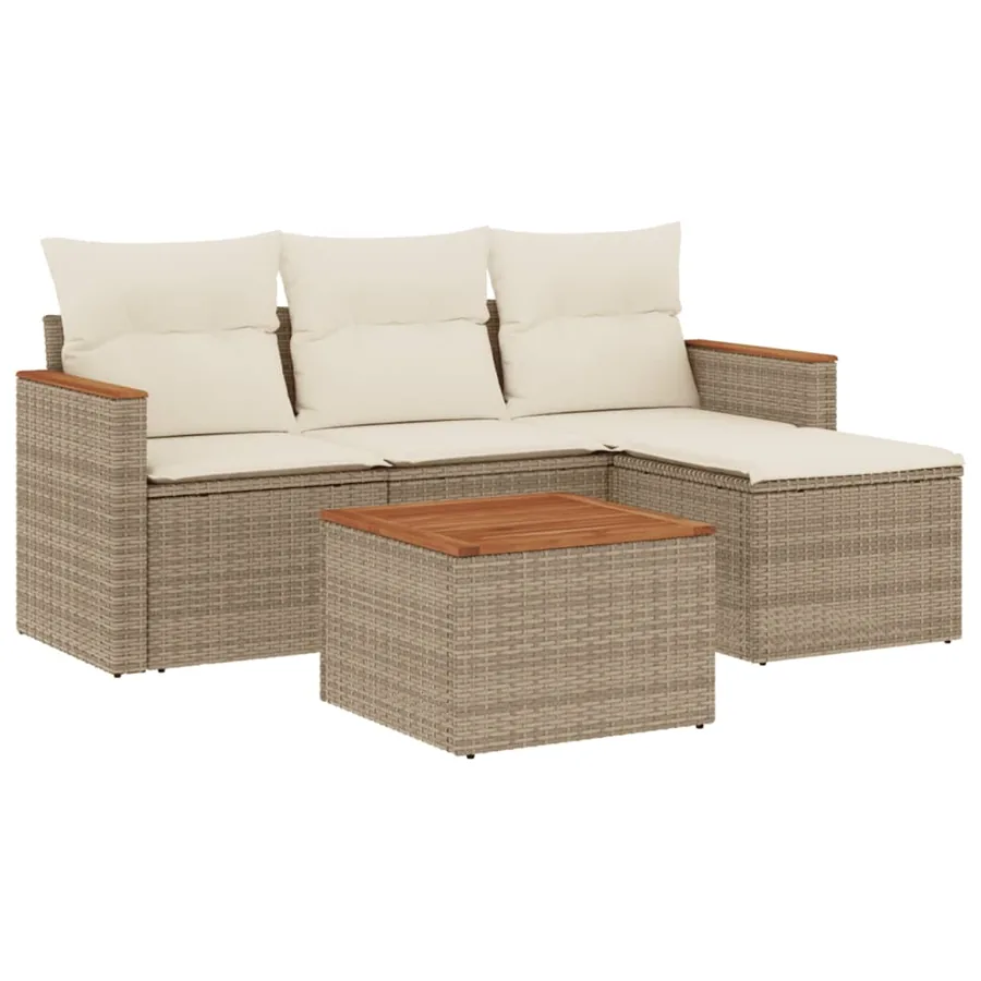 Salon de jardin avec coussins 5 pcs beige résine tressée - 2