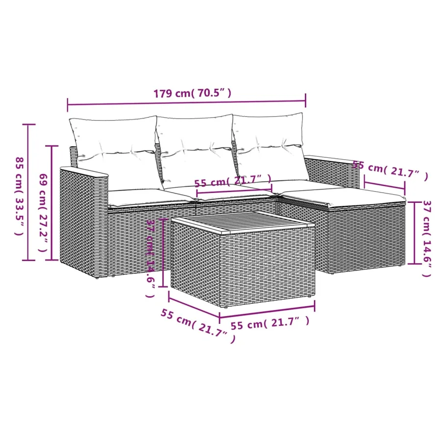 Salon de jardin avec coussins 5 pcs beige résine tressée - 3