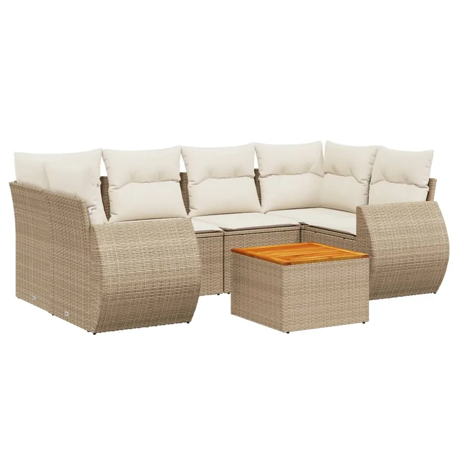 Salon de jardin avec coussins 7 pcs beige résine tressée - 2