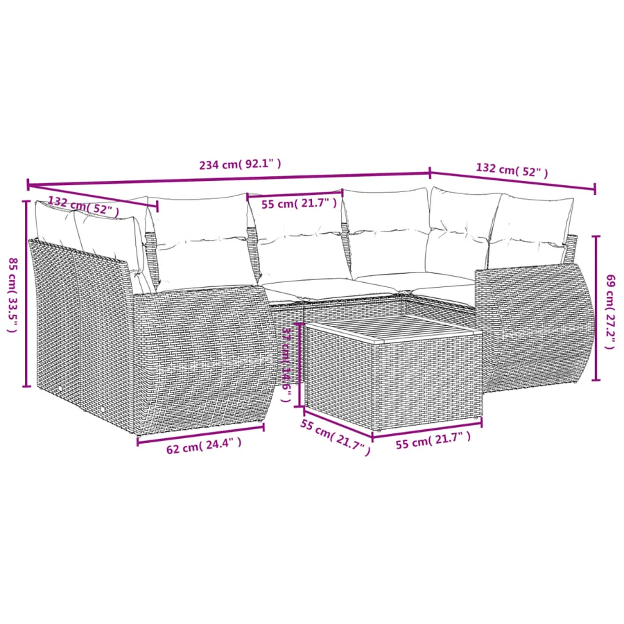 Salon de jardin avec coussins 7 pcs beige résine tressée - 3