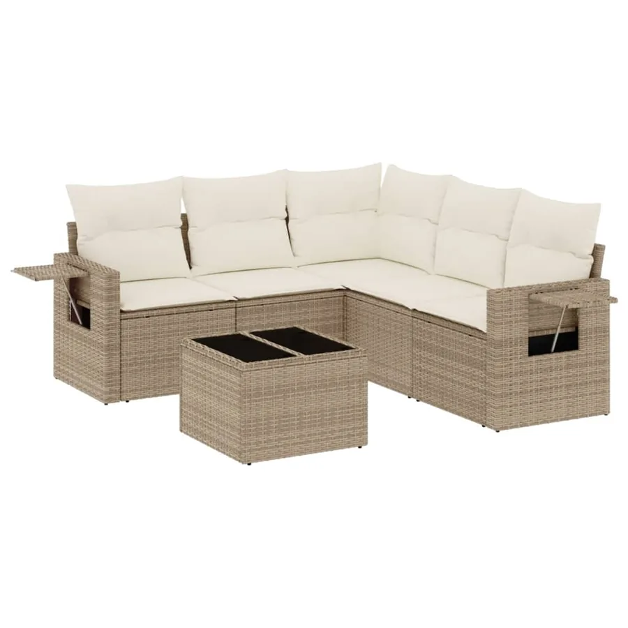 Salon de jardin avec coussins 6 pcs beige résine tressée - 2