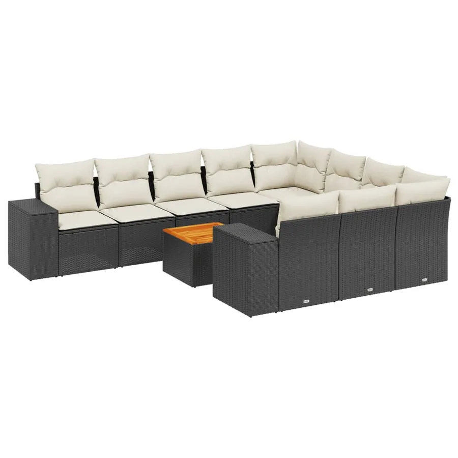 Salon de jardin 11 pcs avec coussins noir résine tressée - 2