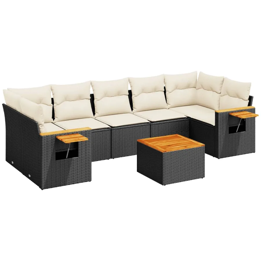 Salon de jardin 8 pcs avec coussins noir résine tressée - 2
