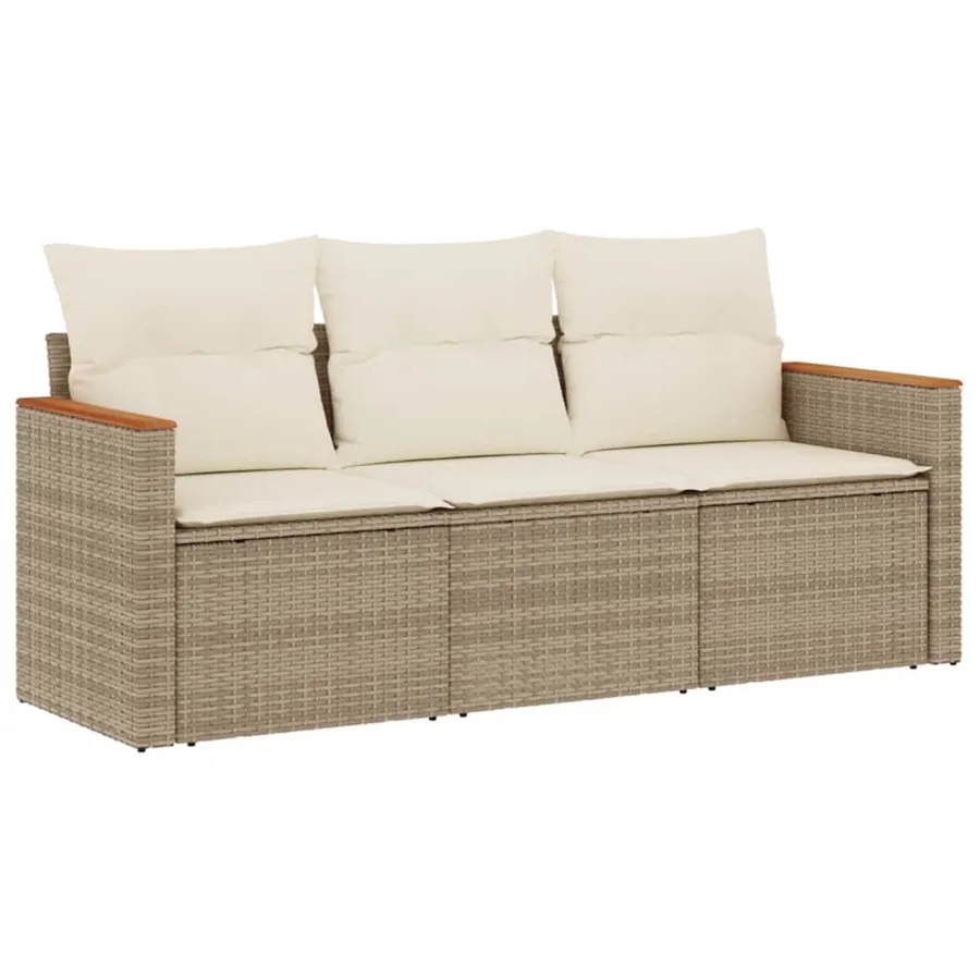 Salon de jardin avec coussins 3 pcs beige résine tressée - 2