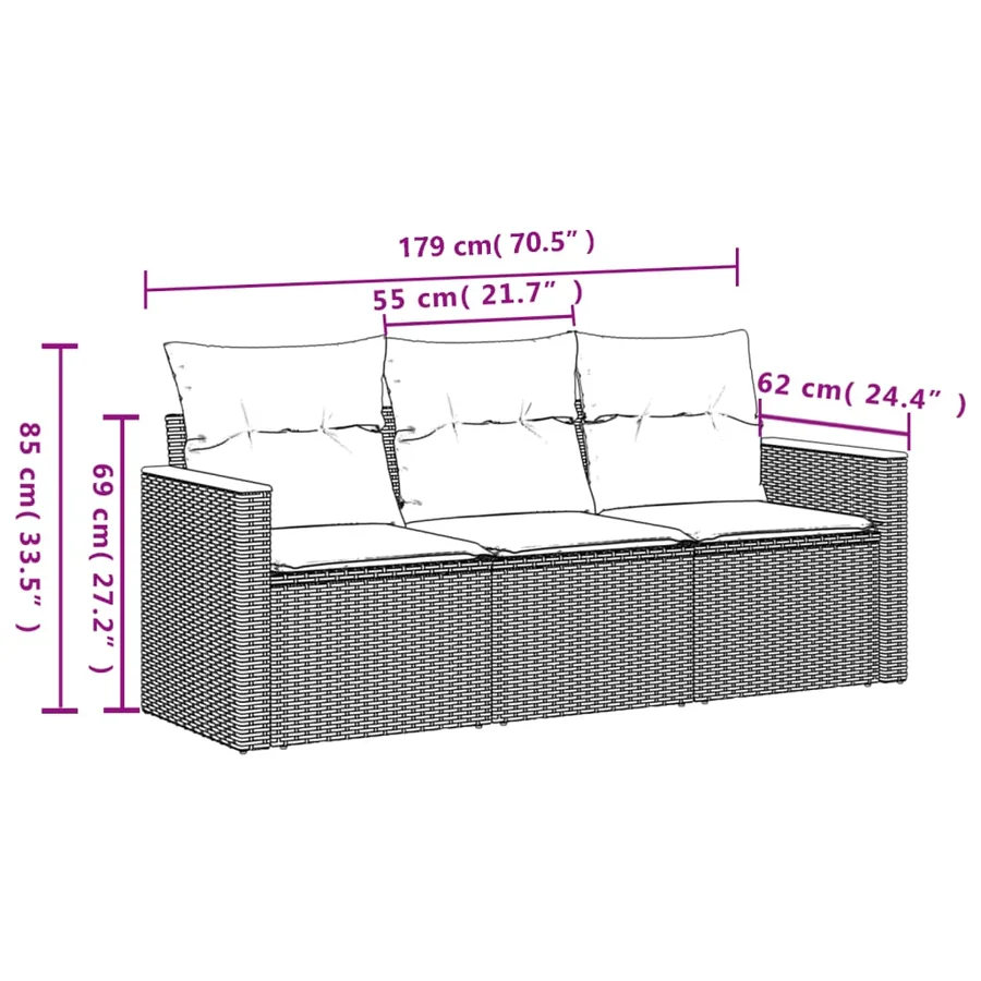 Salon de jardin avec coussins 3 pcs beige résine tressée - 3