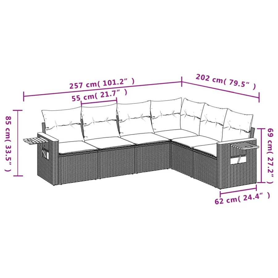 Salon de jardin avec coussins 6 pcs beige résine tressée - 3