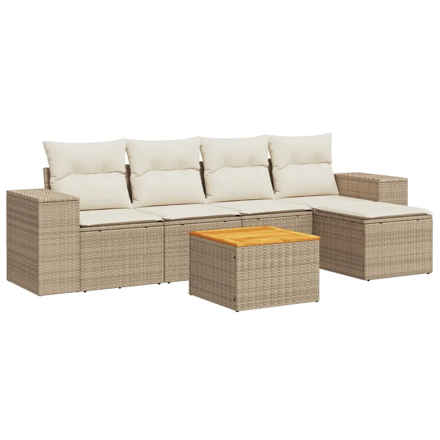 Salon de jardin avec coussins 6 pcs beige résine tressée - 2