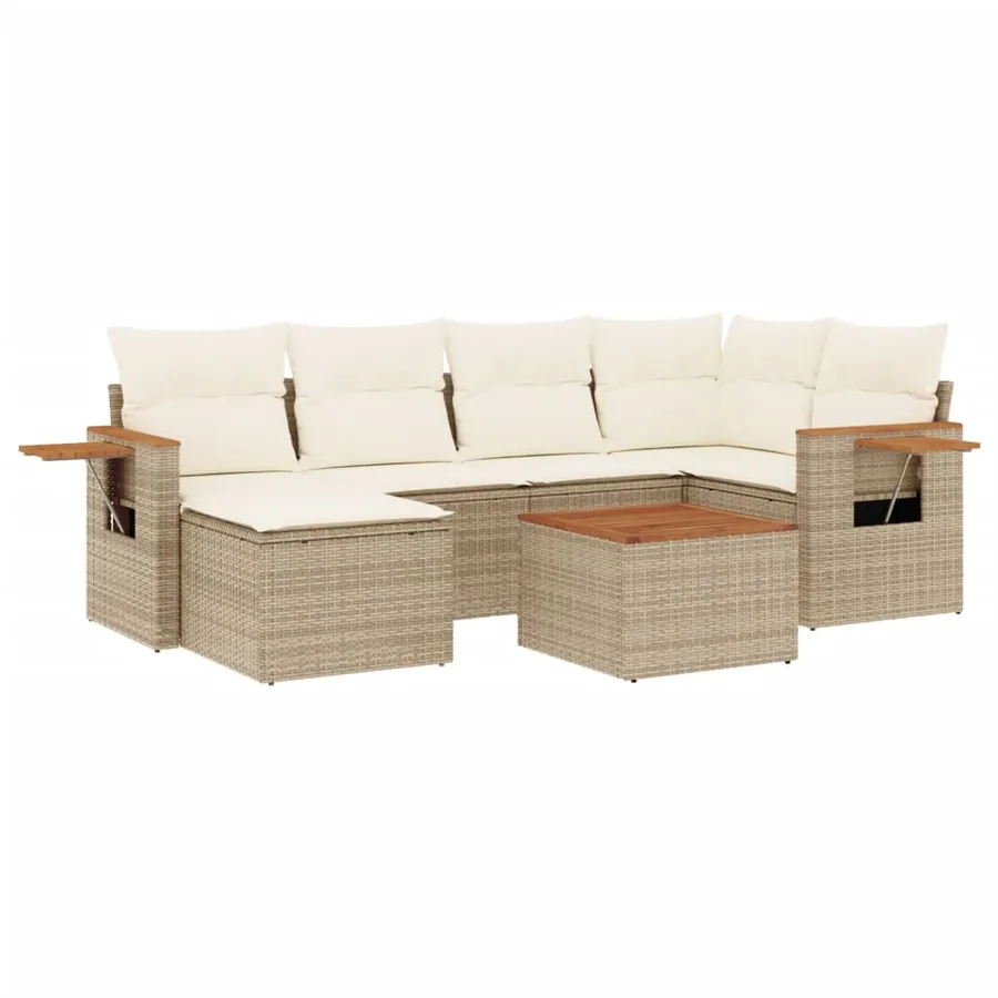 Salon de jardin avec coussins 7 pcs beige résine tressée - 2