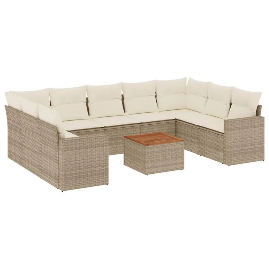 Salon de jardin avec coussins 10 pcs beige résine tressée - 2