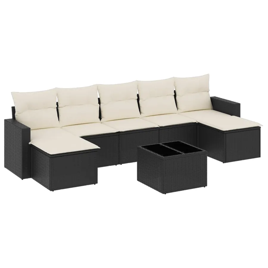 Salon de jardin 8 pcs avec coussins noir résine tressée - 2