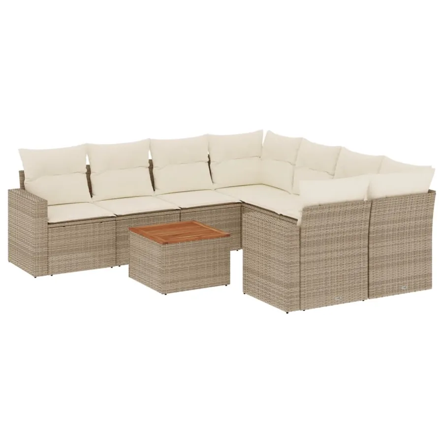 Salon de jardin avec coussins 9 pcs beige résine tressée - 2