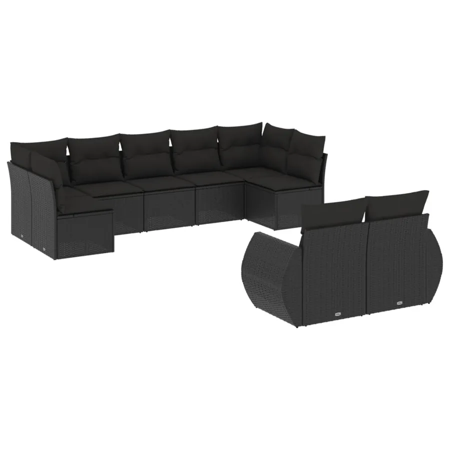Salon de jardin 9 pcs avec coussins noir résine tressée - 2