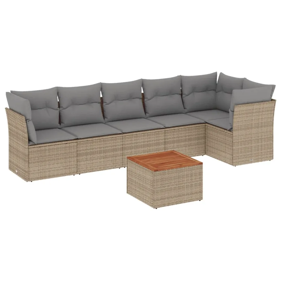 Salon de jardin avec coussins 7pcs mélange beige résine tressée - 2