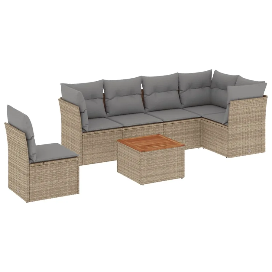 Salon de jardin avec coussins 7pcs mélange beige résine tressée - 2