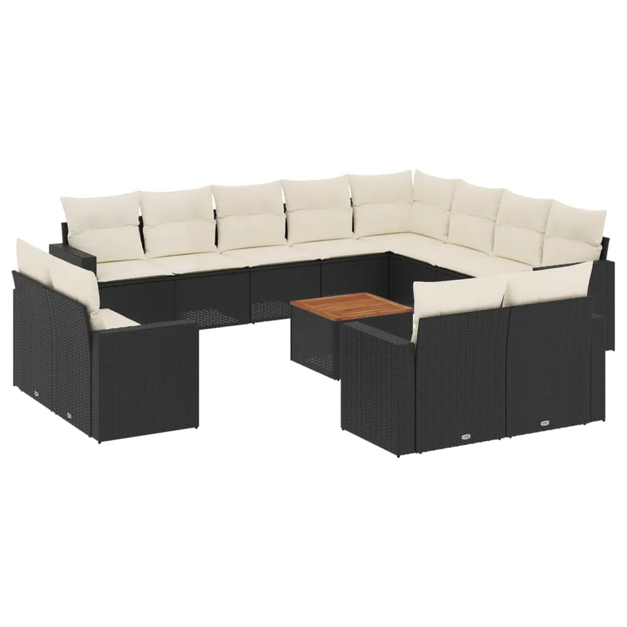Salon de jardin avec coussins 13 pcs noir résine tressée - 2