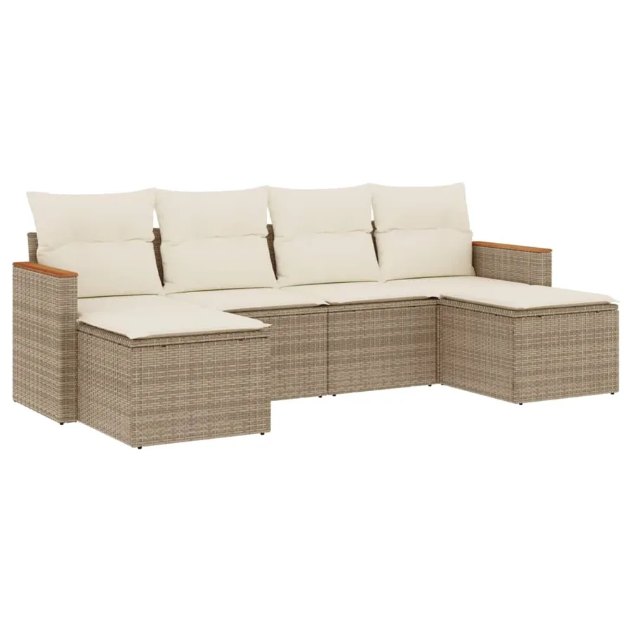 Salon de jardin avec coussins 6 pcs beige résine tressée - 2