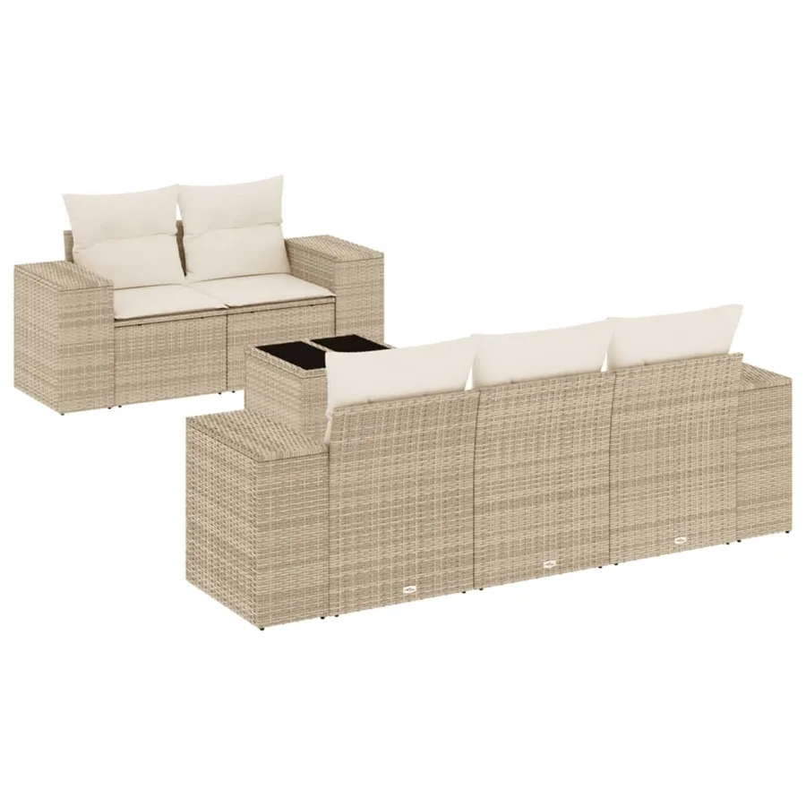 Salon de jardin avec coussins 6 pcs beige résine tressée - 2
